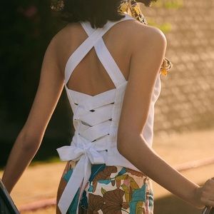 Anthropologie NWOT Back Lace Up Tank Tan Size Small